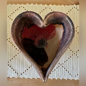 Handmade Heart Shaped Pottery; signed; approx 3x4;